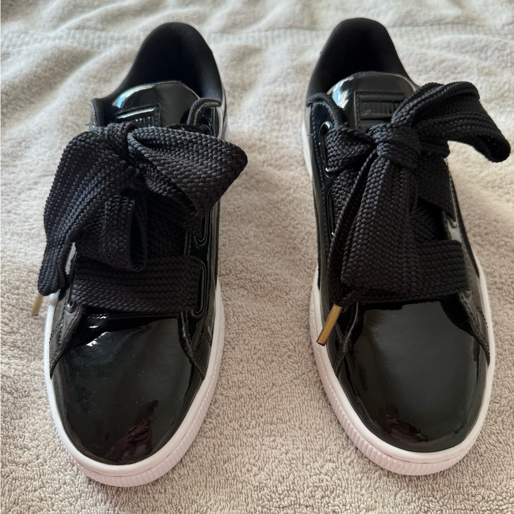 PUMA Black Patent Leather Sneakers with Large Laces